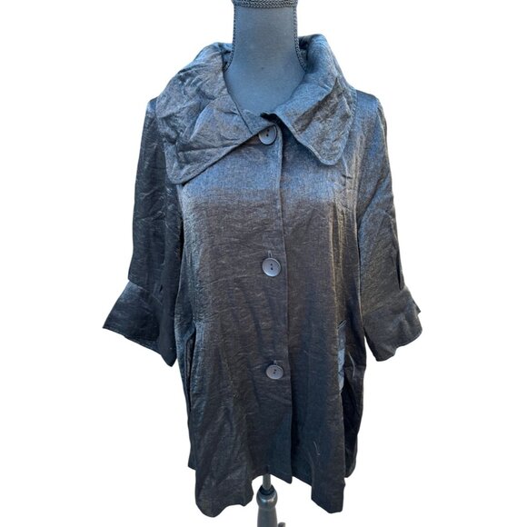 Urban Mango Black Shimmer Button-Up Jacket Tunic Evening Formal Lagenlook Artsy - Picture 2 of 11